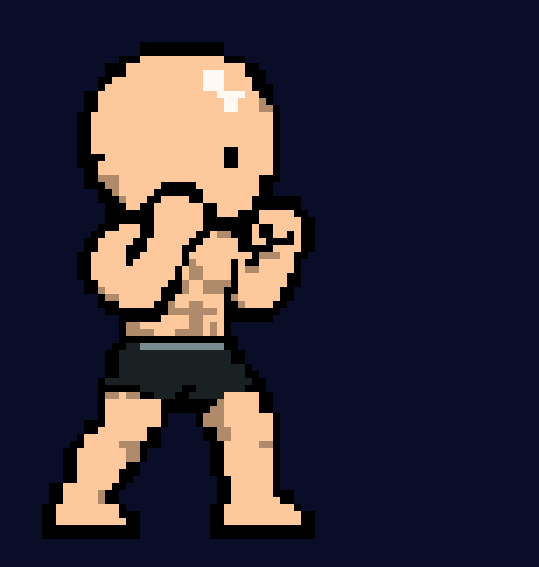 A small pixel-art fighter throwing a roundhouse kick.